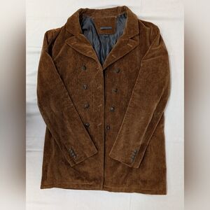 John Varvatos Brown Pea Coat With Skull And Crossbones Buttons